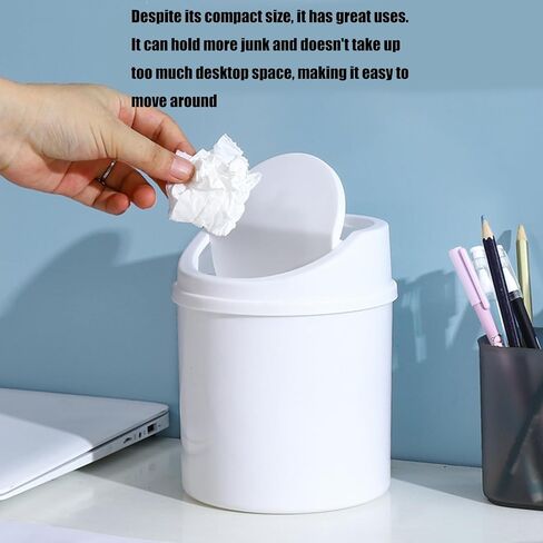 Desktop Waste Bin with Swing Lid Small Trash Can Dustbin Garbage Container for Bedroom Living Room Home Office Home Desk Trash Can in Kuwait
