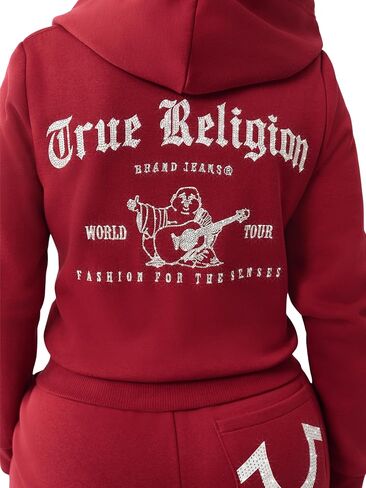 سترة بغطاء للرأس كلاسيكية بسحاب كريستالي للسيدات من True Religion - سويت شيرت بسحاب كامل مع شعار كريستالي in Saudi Arabia