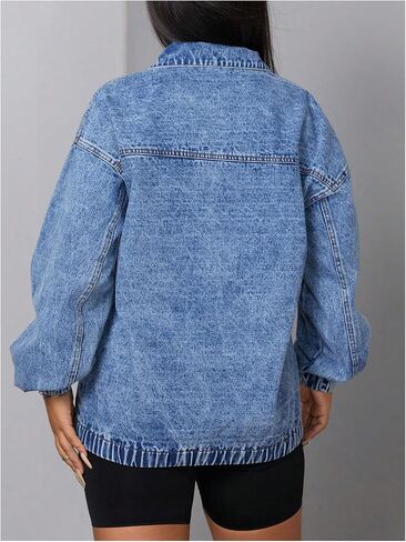 WDIRARA Women's Quarter Zip Denim Sweatshirt Long Sleeve Collared Pullovers Loose Top in Saudi Arabia