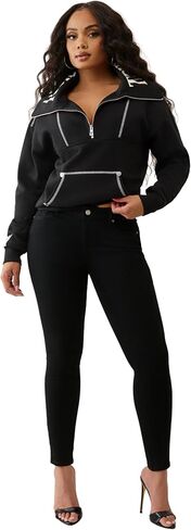 True Religion Women’s Contrast Stitch Half Zip Pullover – Fleece Sweatshirt with Quarter-Zip and Signature Stitching in Saudi Arabia