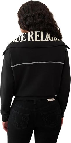 True Religion Women’s Contrast Stitch Half Zip Pullover – Fleece Sweatshirt with Quarter-Zip and Signature Stitching in Saudi Arabia