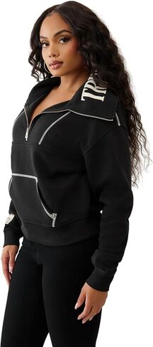 True Religion Women’s Contrast Stitch Half Zip Pullover – Fleece Sweatshirt with Quarter-Zip and Signature Stitching in Saudi Arabia