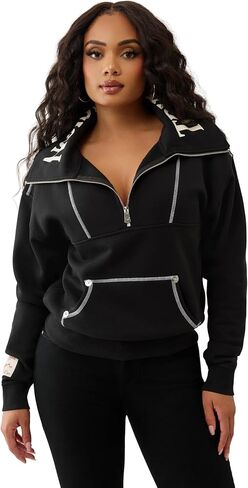 True Religion Women’s Contrast Stitch Half Zip Pullover – Fleece Sweatshirt with Quarter-Zip and Signature Stitching in Saudi Arabia