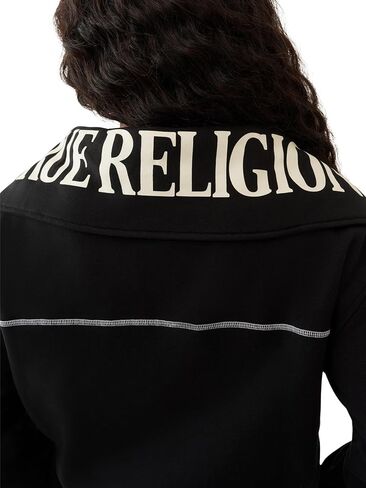 True Religion Women’s Contrast Stitch Half Zip Pullover – Fleece Sweatshirt with Quarter-Zip and Signature Stitching in Saudi Arabia