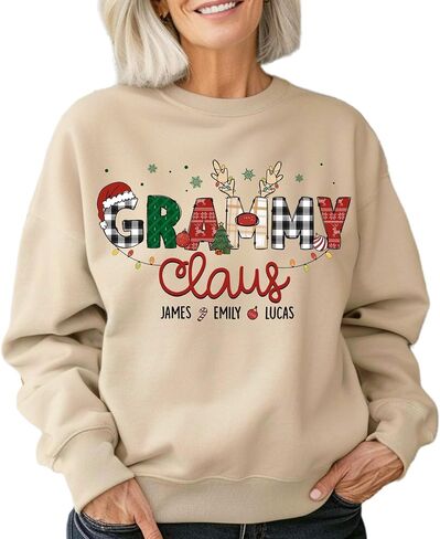 Custom Nickname Claus with Name of Kids or Grandkids Sweatshirt, Personalized for Women, Various Sizes in Saudi Arabia