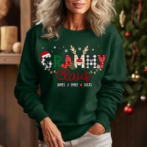 Custom Nickname Claus with Name of Kids or Grandkids Sweatshirt, Personalized for Women, Various Sizes in Saudi Arabia