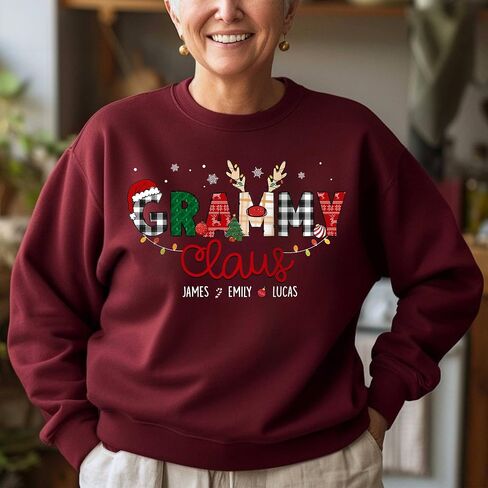 Custom Nickname Claus with Name of Kids or Grandkids Sweatshirt, Personalized for Women, Various Sizes in Saudi Arabia