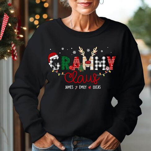 Custom Nickname Claus with Name of Kids or Grandkids Sweatshirt, Personalized for Women, Various Sizes in Saudi Arabia