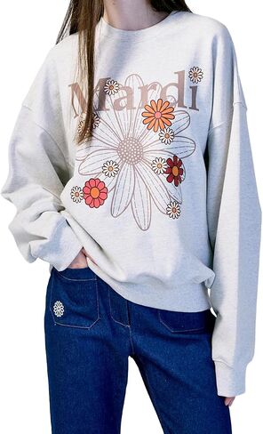 Women's FLOWERMARDI BLOSSOM Graphic Sweatshirt, 100% Cotton, Relaxed Fit Crewneck, Colorful Floral Print in Saudi Arabia