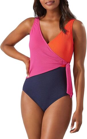 Tommy Bahama Island Cays Colorblock Wrap One Piece Swimsuit - Passion Pink in Saudi Arabia