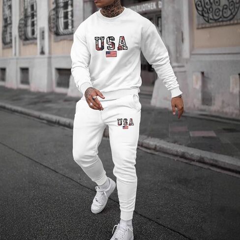 Men's round neck sports shirt pants two-piece set, casual thick printed hooded sweatshirt jogging pants set in Saudi Arabia