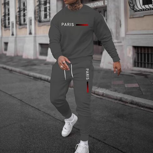 Men's round neck sports shirt pants two-piece set, casual thick printed hooded sweatshirt jogging pants set in Saudi Arabia