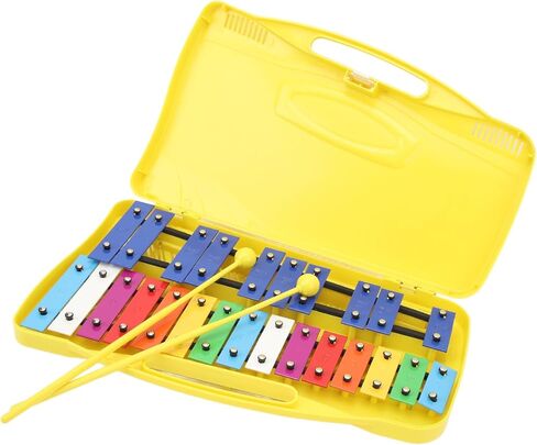 Aramox Professional Xylophone 39 x 23 x 4cm Colorful 25 Tones Aluminum Xylophone in Yellow Box with 2pcs Percussion Stick for Attracting Attention in Saudi Arabia