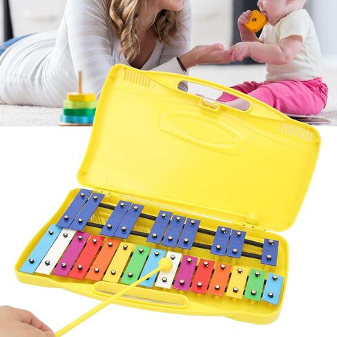 Aramox Professional Xylophone 39 x 23 x 4cm Colorful 25 Tones Aluminum Xylophone in Yellow Box with 2pcs Percussion Stick for Attracting Attention in Saudi Arabia