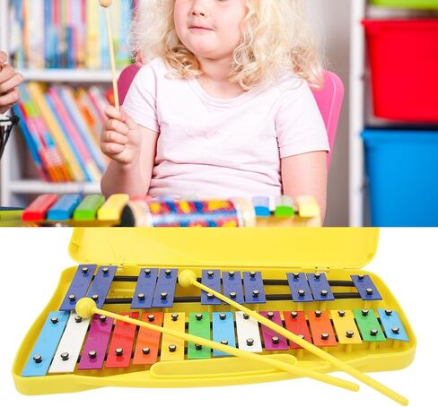 Aramox Professional Xylophone 39 x 23 x 4cm Colorful 25 Tones Aluminum Xylophone in Yellow Box with 2pcs Percussion Stick for Attracting Attention in Saudi Arabia