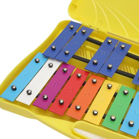 Aramox Professional Xylophone 39 x 23 x 4cm Colorful 25 Tones Aluminum Xylophone in Yellow Box with 2pcs Percussion Stick for Attracting Attention in Saudi Arabia