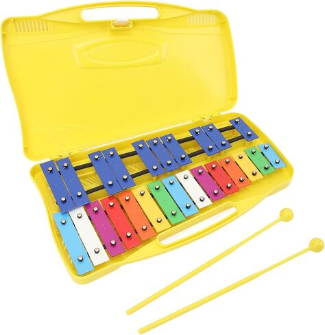 Aramox Professional Xylophone 39 x 23 x 4cm Colorful 25 Tones Aluminum Xylophone in Yellow Box with 2pcs Percussion Stick for Attracting Attention in Saudi Arabia