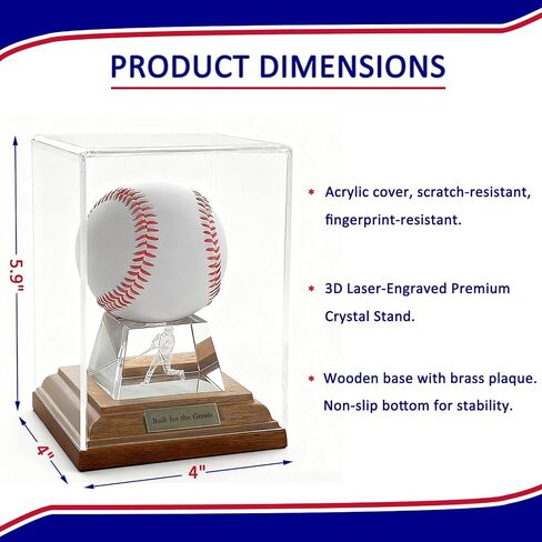 Baseball Display Case, Baseball Display Stand with LED Lights , Wooden Stand and a Bronze Medal,Cube Baseball Holder Display case, Acrylic Clear Ball Protector for Memorabilia Baseball Gifts in Saudi Arabia