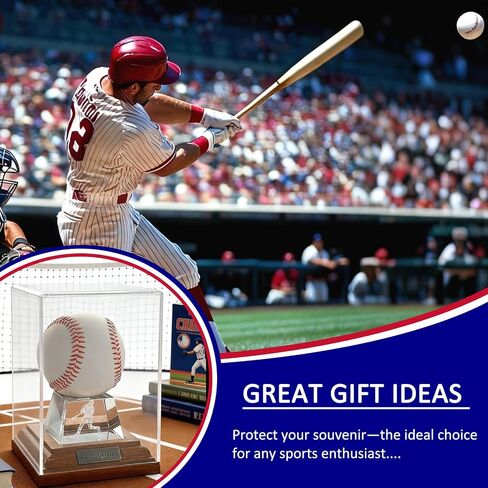 Baseball Display Case, Baseball Display Stand with LED Lights , Wooden Stand and a Bronze Medal,Cube Baseball Holder Display case, Acrylic Clear Ball Protector for Memorabilia Baseball Gifts in Saudi Arabia