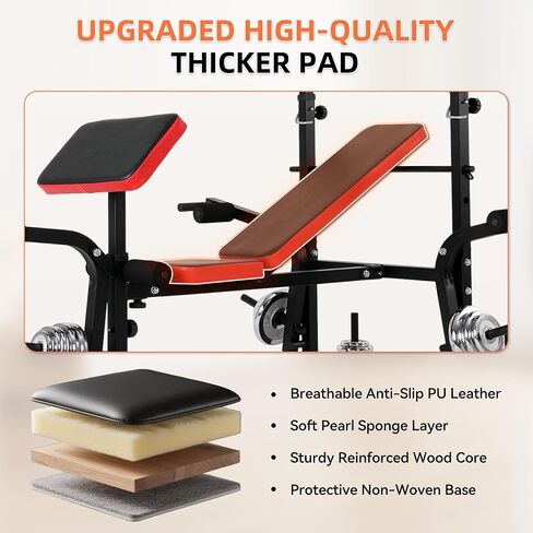 EPHESPORT مقعد وزن قابل للتعديل 6 في 1 مع رف القرفصاء، ومقاعد رفع الأثقال للمنزل - مقعد تدريب قوي قابل للطي للخدمة الشاقة لتدريبات الصالة الرياضية المنزلية لكامل الجسم in Kuwait