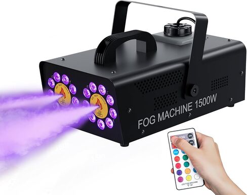 ماكينة الضباب ذات الرأس المزدوج IMONE 1500 واط | آلة دخان مستمرة عالية الإخراج مع 18 مصباح LED RGB وجهاز تحكم عن بعد لاسلكي | مثالي للحفلات، ودي جي، والهالوين، والمسرح، والمناسبات الداخلية والخارجية in Kuwait