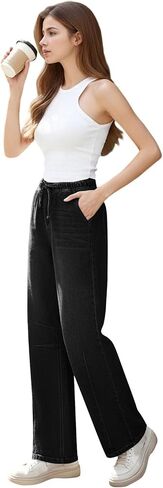 Wide Leg Jeans Women Stretchy High Waisted Business Casual Baggy Wide Leg Pants Skinny Slim Fit Tummy Control Jeans in Saudi Arabia