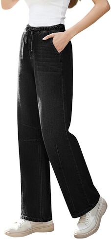 Wide Leg Jeans Women Stretchy High Waisted Business Casual Baggy Wide Leg Pants Skinny Slim Fit Tummy Control Jeans in Saudi Arabia