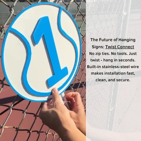 Tennis Court Number Marker – 6"x6" or 11"x11", Easy Install, All-Surface Mount, All-Weather, Non-Rusting PETG, For Facility or Club, Made in USA in Saudi Arabia