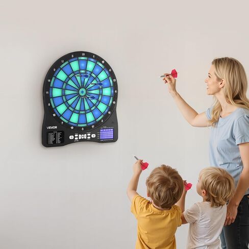 لوحة رمي السهام الإلكترونية VEVOR، لوحة رمي السهام مستهدفة بإضاءة LED مع 48 لعبة وأكثر من 500 نوع مختلف، تتضمن 6 أعمدة رمي السهام مع رحلات جوية و50 طرفًا ناعمًا، وشاشة LCD لتسجيل الكريكيت - تدعم ما يصل إلى 8 لاعبين in Kuwait