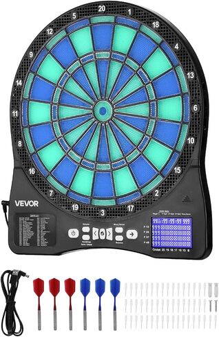 لوحة رمي السهام الإلكترونية VEVOR، لوحة رمي السهام مستهدفة بإضاءة LED مع 48 لعبة وأكثر من 500 نوع مختلف، تتضمن 6 أعمدة رمي السهام مع رحلات جوية و50 طرفًا ناعمًا، وشاشة LCD لتسجيل الكريكيت - تدعم ما يصل إلى 8 لاعبين in Kuwait