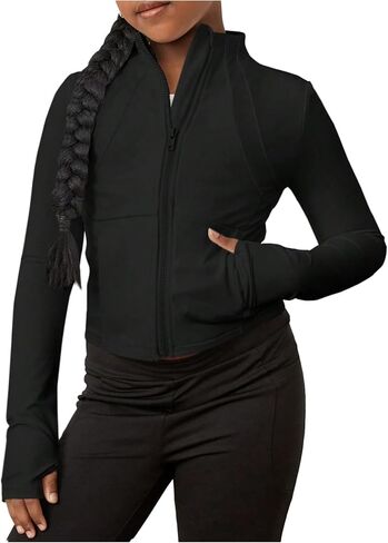 SweatyRocks Girl's Zip Up Workout Track Jacket Long Sleeve Athletic Yogo Gym Shirt with Thumb Holes in Saudi Arabia