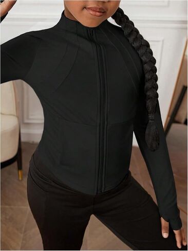 SweatyRocks Girl's Zip Up Workout Track Jacket Long Sleeve Athletic Yogo Gym Shirt with Thumb Holes in Saudi Arabia
