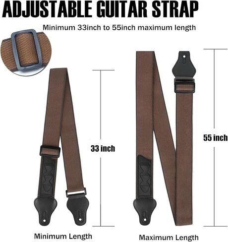 Acoustic Guitar Strap, PU Leather Ends Guitar Accessories with 2 Buttons 2 Locks 3 Guitar Picks for Bass Electric Ukulele (Khaki) in Saudi Arabia