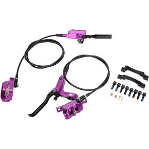 Alomejor MTB Bike 4 Piston Front Rear Hydraulic Disc Brake Mountain Bike CNC Bilateral Oil Brake Oil Pressure Caliper Hydraulic Disc Brake Assembly Set(Purple)