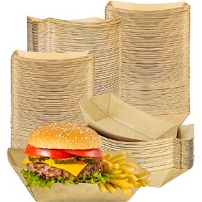 MotBach 160 Pack 2.5lb Kraft Paper Food Trays, Disposable Paper Food Boat Heavy-Duty Food Serving Basket Tray for Snack Hot Dog French Fries Nachos Taco Popcorn BBQ Party Picnic Wedding Party