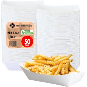 Paper Food Trays, Kraft Paper. Medium (2LB). 50 Pack, Disposable, Recyclable Serving Boats.for Condiments, Snacks & Concession Food, Grease Ressistant