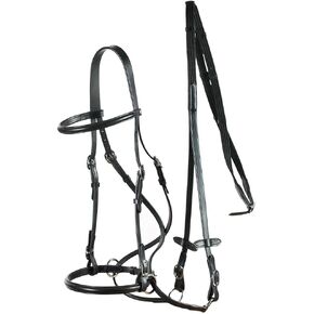 HORZE Genuine Leather Cross-Under Bitless Bridle | Includes Web Reins with Hand Stops