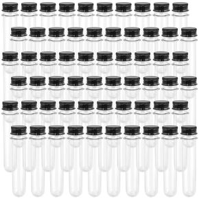 SEUNMUK 60 PCS 40ml Clear Plastic Test Tubes with Caps, 140 x 25 mm Clear Bath Salt Tubes, Test Tubes for Plants, Scientific Experiments, Candy Storage, Powders, Spices
