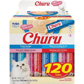 INABA Churu Cat Treats, Lickable, Squeezable Creamy Purée with Vitamin E, 0.5 Ounces per Tube, 120 Tubes Total, Chicken Variety