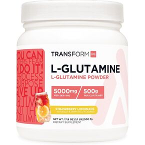 TransformHQ L-Glutamine Powder 500g (Strawberry Lemonade) - Gluten Free, Non-GMO