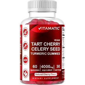Vitamatic 2 Pack Tart Cherry with Celery Seed Gummies - 4000 mg Serving - Powerful Uric Acid Cleanse for Joint Comfort, Healthy Sleep Cycles & Muscle Recovery