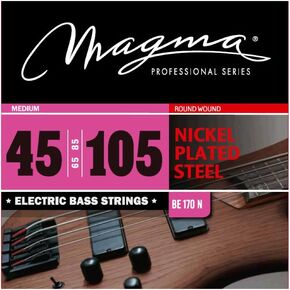 Magma Medium Electric Bass Strings - Nickel Plated Steel, 45-105 Gauge Long Scale Strings - 34 inch Medium Gauge 4 String Set - String gauges: 45-65 - 85-105 (BE170N) - 1 Set