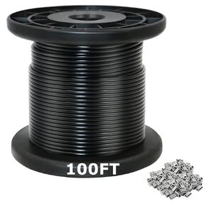 HONYTA Wire Rope 304 Stainless Steel Wire Cable Vinyl Black Coated, Outdoor Light Guide Wire, Use for String Lights Clotheslines 1/16 Inch Overmolded to 3/32 Inch 100 FT(Black)