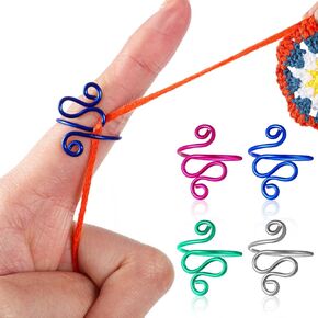 Hoolerry 4 Pcs Handmade Crochet Tension Ring Left Handed, Right Handed Zig Zag Ring Adjustable Yarn Tension Crochet Gifts for Crocheters Knitters, Mom, Valentine's Day, Size 7-10, 4 Colors