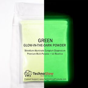 TechnoGlow Green Glow in The Dark Powder, UV Black Light Reactive | Strontium Aluminate Europium Dysprosium