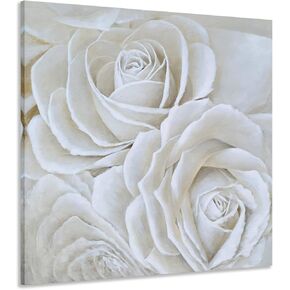 Yihui Arts White Flower Canvas Wall Art Painting, Floral Canvas Pictures Aesthetic Botanical Artwork for Bedroom Living Room Bathroom Decor in Kuwait
