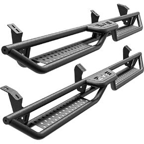 Running Boards Compatible with Toyota Tacoma 2005-2023 Double/Crew Cab 4 Full Doors, 6" 2-Stairs Side Step Rails Coated Black Carbon Steel Nerf Bars