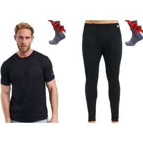 Merino.tech Merino Wool Base Layer Mens Set - Lightweight Merino Wool Thermal Underwear For Men T-Shirt, Bottom + Wool Socks