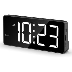 JXTZ Digital Alarm Clock, 7 Inch Large LED Display Bedside Clock with 5 Levels Brightness Adjustment, Digital Clock for Bedroom with Date, 12/24H, 3-Levels Volume, 4 Alarm Modes, DST, Night Mode