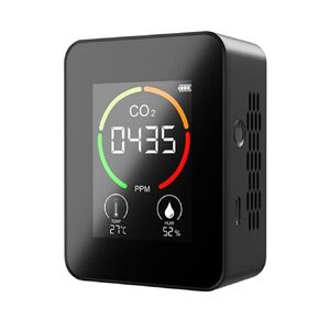 Preshwous Air Quality Monitor Indoor, 3 in 1 CO2 Meter, 1200mAh Type-C Charging CO2 Detector, CO2/Temperature/Humidity Air Quality Monitor (Black)